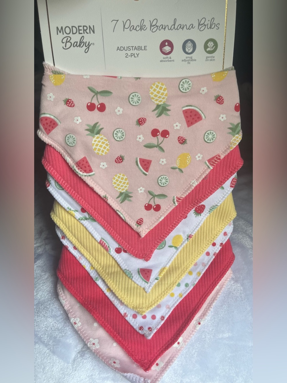 Modern Baby 7 Pack  2 Ply adjustable Bandana Bibs